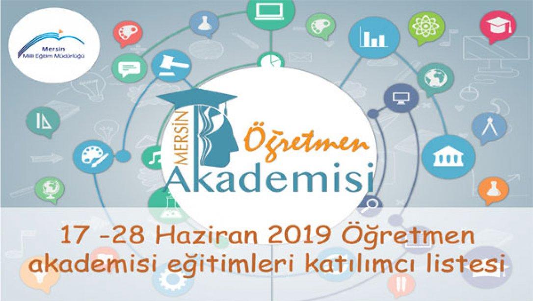 17 -28 Haziran 2019 Öğretmen Akademisi Eğitimleri Katılımcı Listesi 